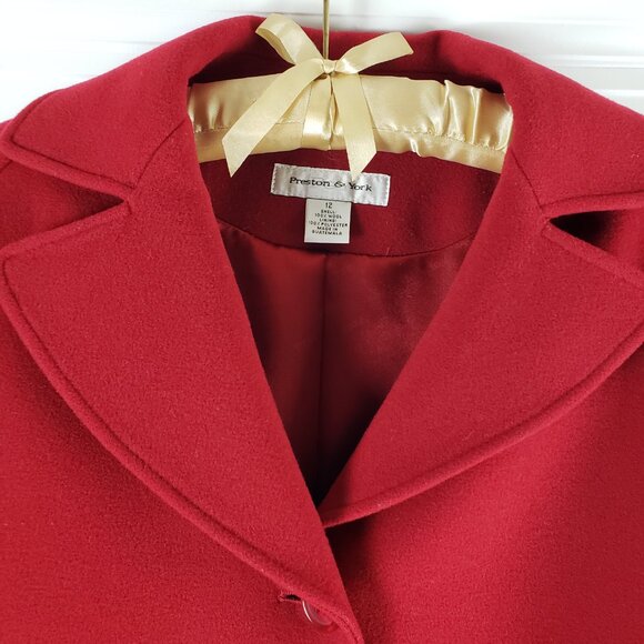 Preston & York Women Red Lined Wool 3/4 Length Coat 12, Excellent Condition - Picture 4 of 8